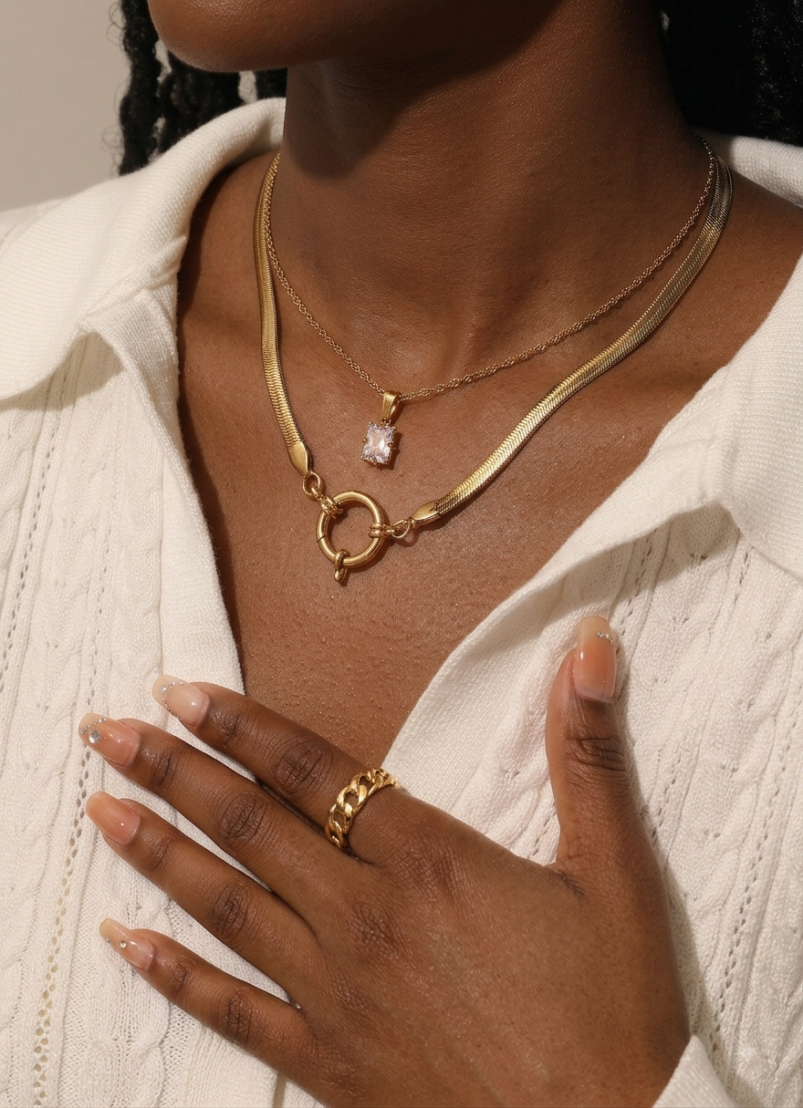 Square Jewel Pendant Necklace